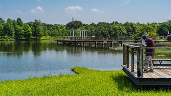 公园内有一个占地60公顷的湿地保护区，为后海湾地区增添湿地生境。湿地保护区内的湿地探索中心设有多项设施，例如溪畔漫游径、演替之路、观鸟屋等，让访客了解多种湿地生境。
